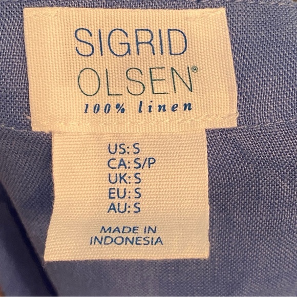 Sigrid Olsen • 100% Linen Periwinkle Sleeveless Dress w/ Mint Green Trim • Sz S - Picture 5 of 5